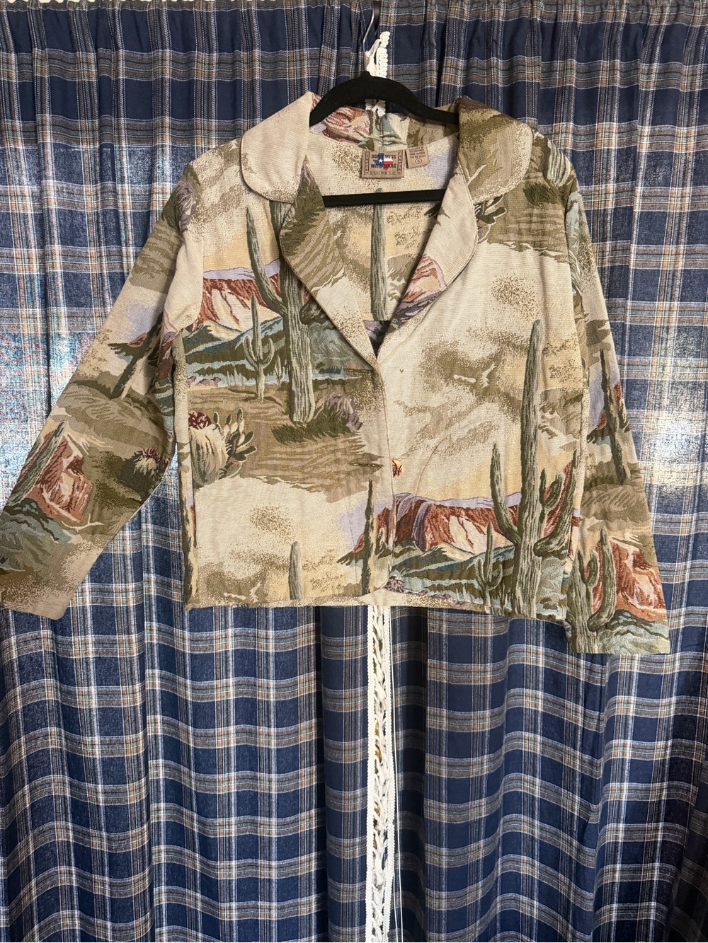 Vintage Desert Scene Collared Button-Front Jacket - Beige/Olive